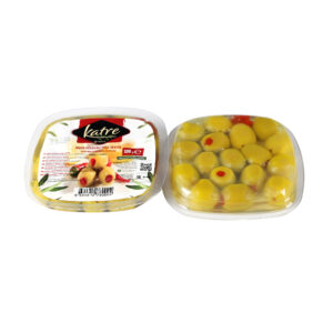 KATRE BİBERLİ YEŞİL ZEYTİN 100 gr VAKKUM ЗЕЛЁНЫЕ ОЛИВКИ С ПЕРЦЕМ 100 гр ВАККУМ *42 шт