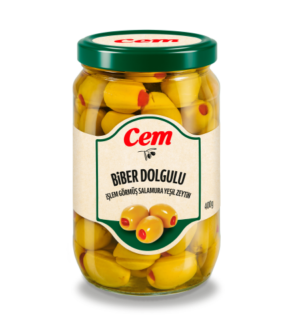CEM YEŞİL BİBERLİ 141-160 720 GR. CAM *6 ОЛИВКИ ФАРШРОВАНЫМ СЛАДКИМ ПЕРЕЦЕМ